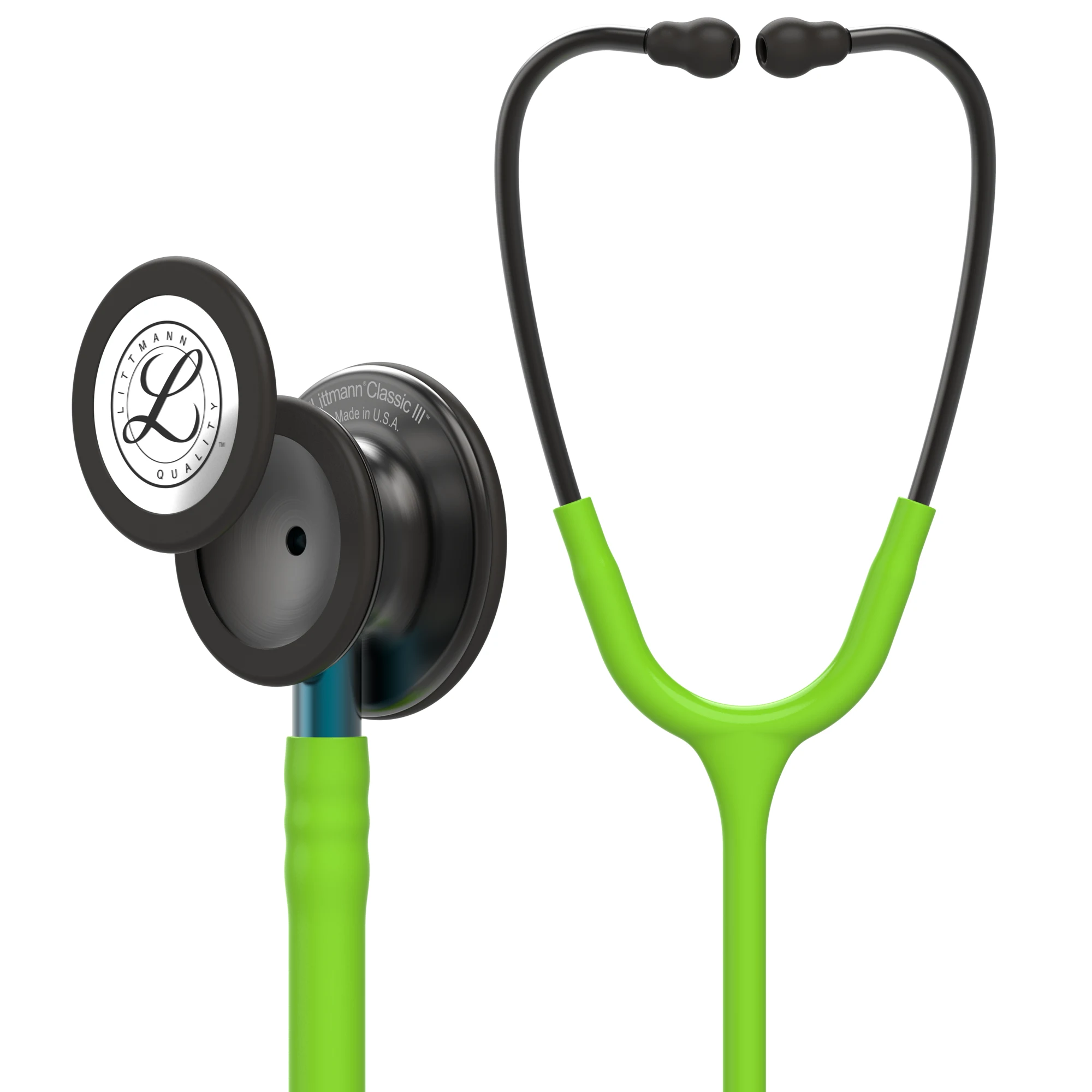 Littmann Classic III - Lime Green - Smoke Finish Stethoscope — front view